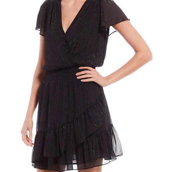 NWOT Michael Kors Petite Ruffled Shimmer Black Party Cocktail Dress Size M - Picture 3 of 3